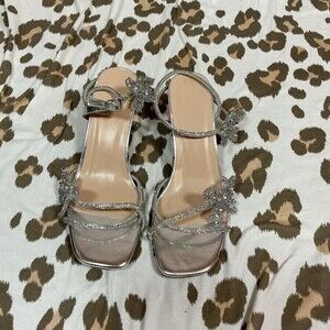 Silver Rhinestone High Heels With butterfly detail Measurements
